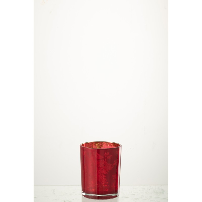 Photophore en verre rouge 10x10x12.5 cm