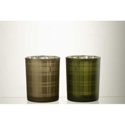 Set de 2 Photophores en verre vert 10x10x12.5 cm