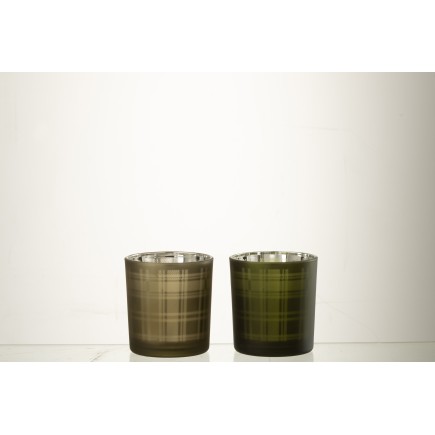 Set de 2 Photophores à motifs en verre vert 7.3x7.3x8 cm