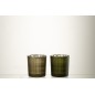 Set de 2 Photophores à motifs en verre vert 7.3x7.3x8 cm Set de 2 Photophores à motifs en verre vert 7.3x7.3x8 cm
