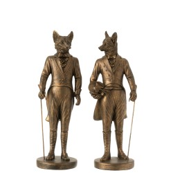 Set de 2 renards gentleman en résine Bronze 15x12.5x41.5 cm