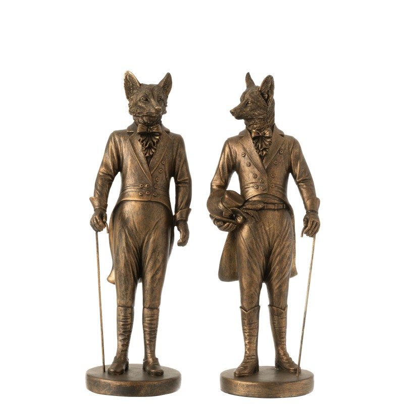 Set de 2 renards gentleman en résine Bronze 15x12.5x41.5 cm Set de 2 renards gentleman en résine Bronze 15x12.5x41.5 cm