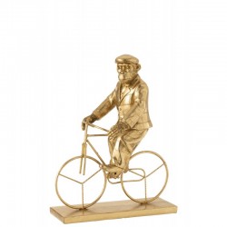 Mono en bicicleta de resina dorada de 26.5x14x35 cm