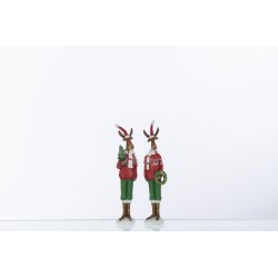 Set de 2 cerfs en résine multicouleur 5x5x19 cm