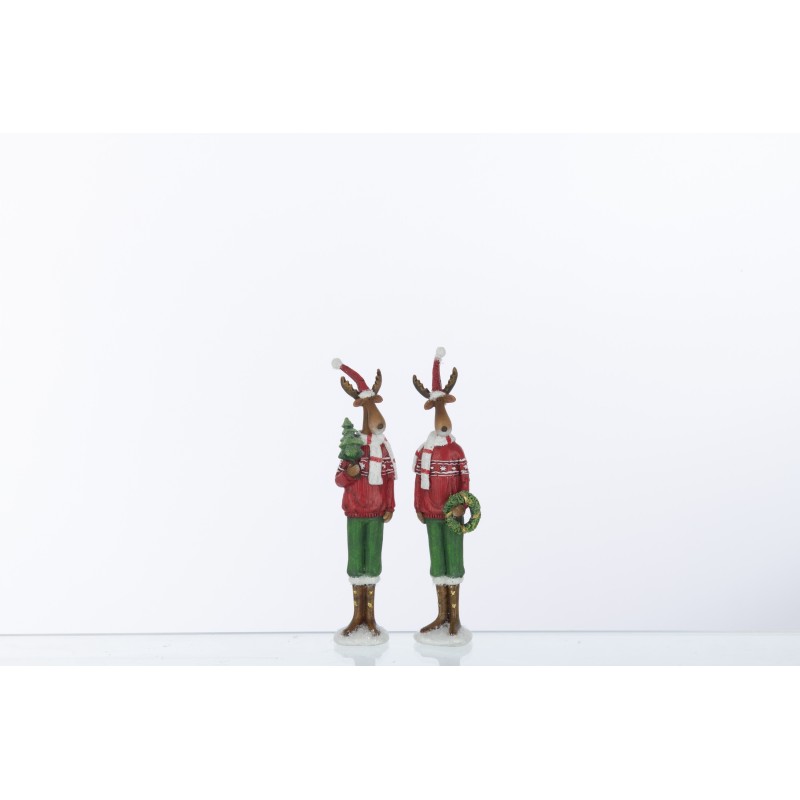 Set de 2 cerfs en résine multicouleur 5x5x19 cm