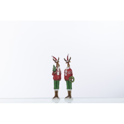Set de 2 cerfs en résine multicouleur 5x5x19 cm