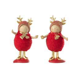Set de 2 Enfants avec bois de rennes en résine rouge 13.5x8x23.5 cm