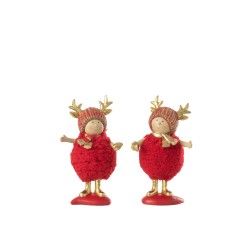 Set de 2 Enfants avec bois de rennes en résine rouge 10x6x16.5 cm