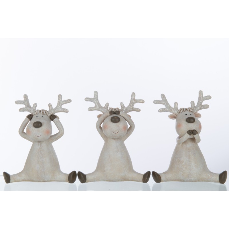 Set de 3 rennes de la sagesse en résine marron 17x10x20 cm