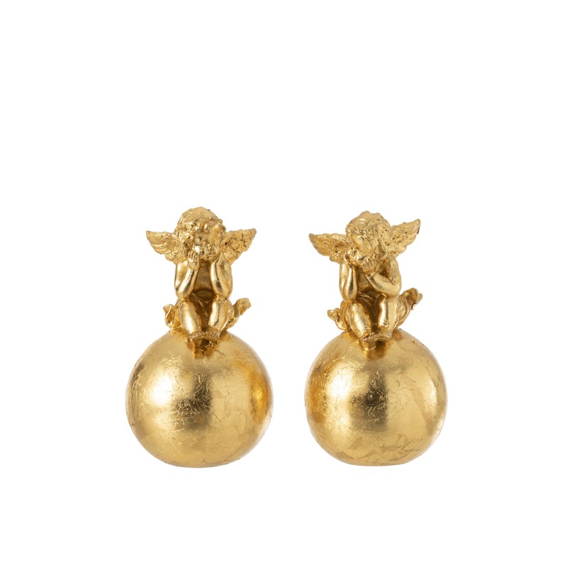 Set de 2 anges en résine Or 9,5x9,5x17cm