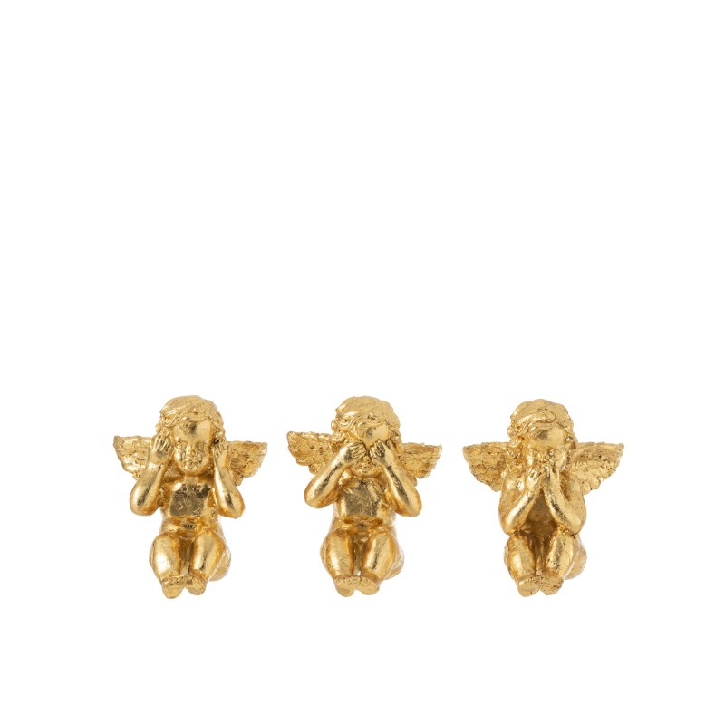 Set de 3 anges de la sagesse en résine Or 9x12x11cm