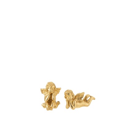 Set de 2 anges en résine Or 12x6,5x6cm
