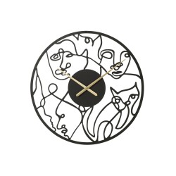 Horloge ronde avec visages en métal noir 69x69cm