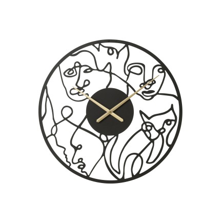 Horloge ronde avec visages en métal noir 69x69cm