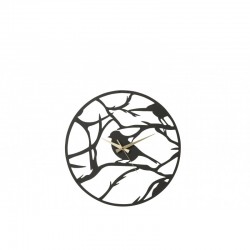Horloge ronde avec oiseaux en métal noir 49x49cm