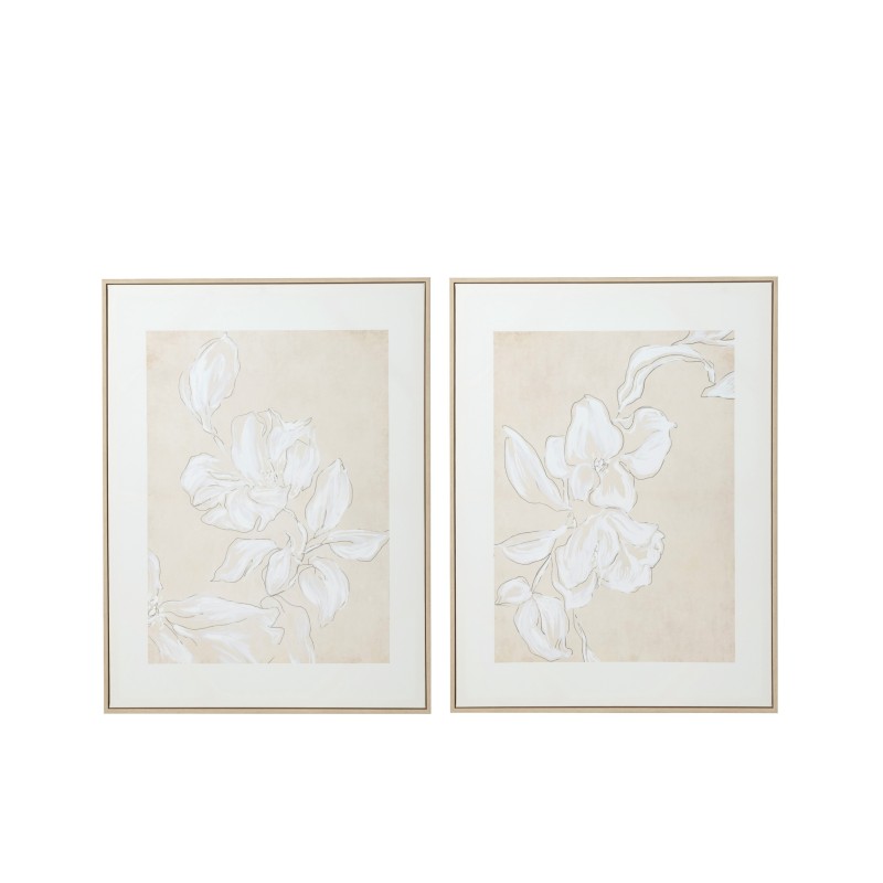 Lot de 2 tableaux avec feuilles en plastique beige 75x100cm
