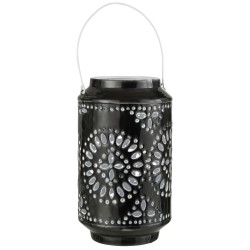 Lanterna alta forata con manico in ferro nero 17x17x43cm