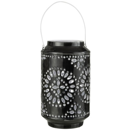 Lanterna alta forata con manico in ferro nero 17x17x43cm