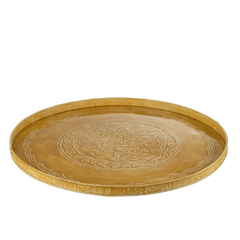 Plateau rond avec bords en métal ocre D60cm