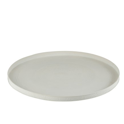 Plato redondo con bordes de metal blanco de 60 cm de diámetro