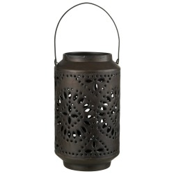 Lanterna alta in ferro nero perforato 17x17x30cm
