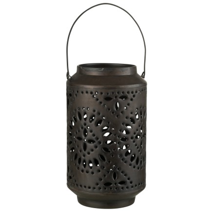 Lanterna alta in ferro nero perforato 17x17x30cm