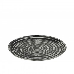 Plato redondo con bordes de metal negro y blanco de 51 cm de diámetro