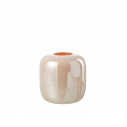 Vase ou photophore en verre orange rose 17x17x18cm