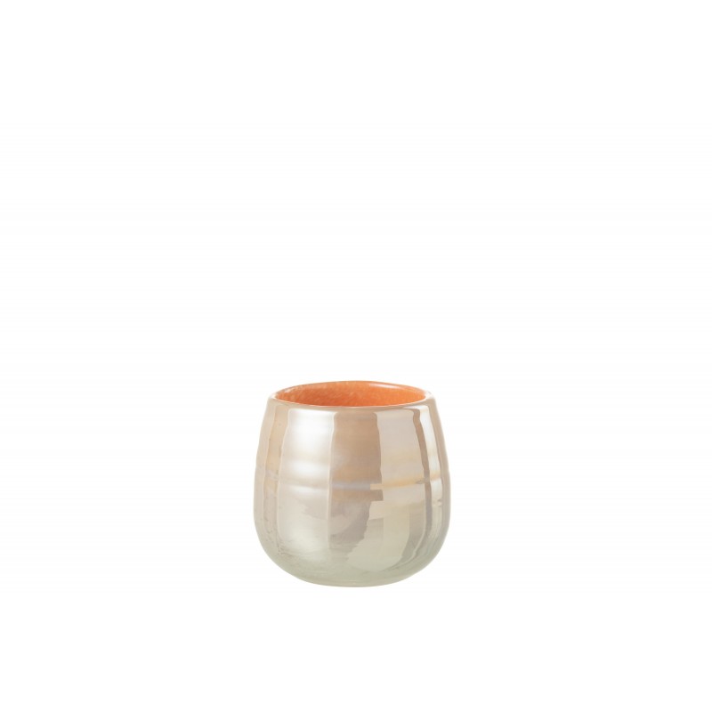 Vase ou photophore en verre orange rose 11x11x10cm
