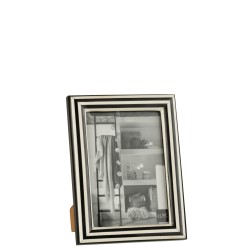 CADRE PHOTO RECTANGLE LIGNES RESINE NOIR/BLANC LARGE