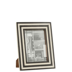 CADRE PHOTO RECTANGLE PLAT LIGNES RESINE NOIR/BLANC LARGE