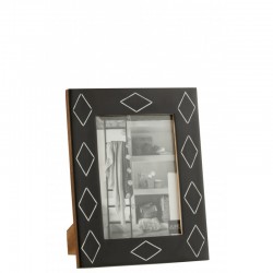 Cadre rectangle avec losange pour photo en résine noire 19x24cm