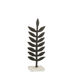 Feuille décorative en aluminium noir sur socle marbre blanc 10x38cm