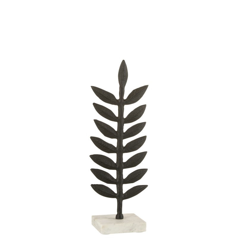 Feuille décorative en aluminium noir sur socle marbre blanc 10x38cm