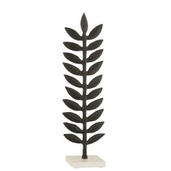 Feuille décorative en aluminium noir sur socle marbre blanc 10x47cm