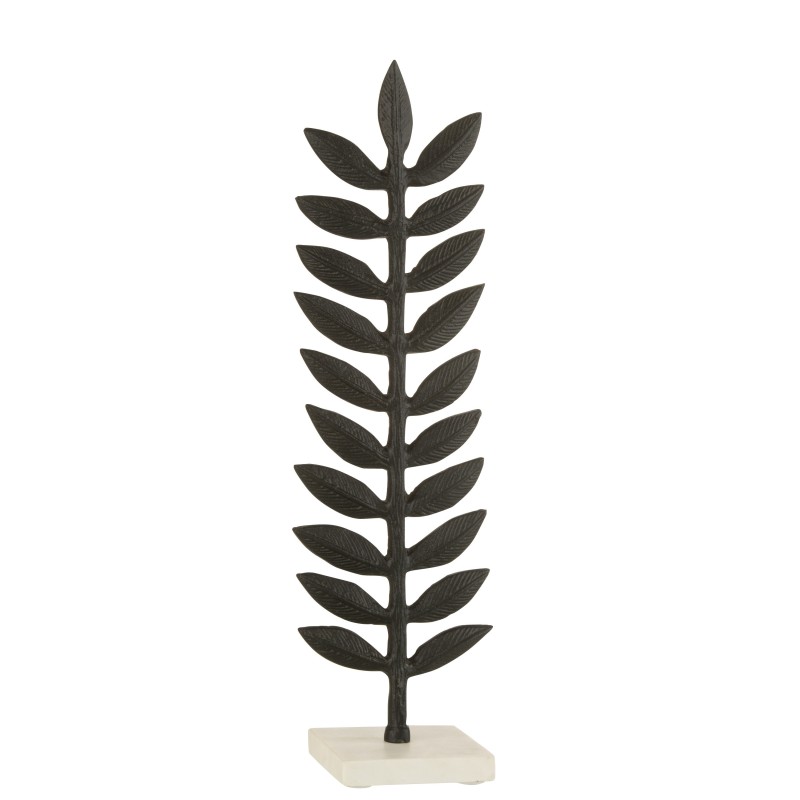 Feuille décorative en aluminium noir sur socle marbre blanc 10x47cm