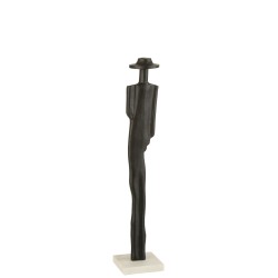 Statue d’une personne avec chapeau sur socle en aluminium noir H52cm
