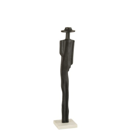 Statue d’une personne avec chapeau sur socle en aluminium noir H52cm