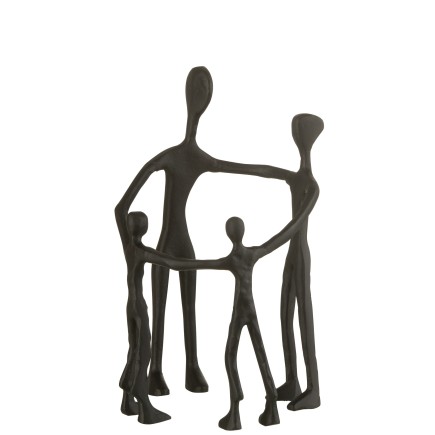 Statue d'une famille en cercle en aluminium noir  22x31cm