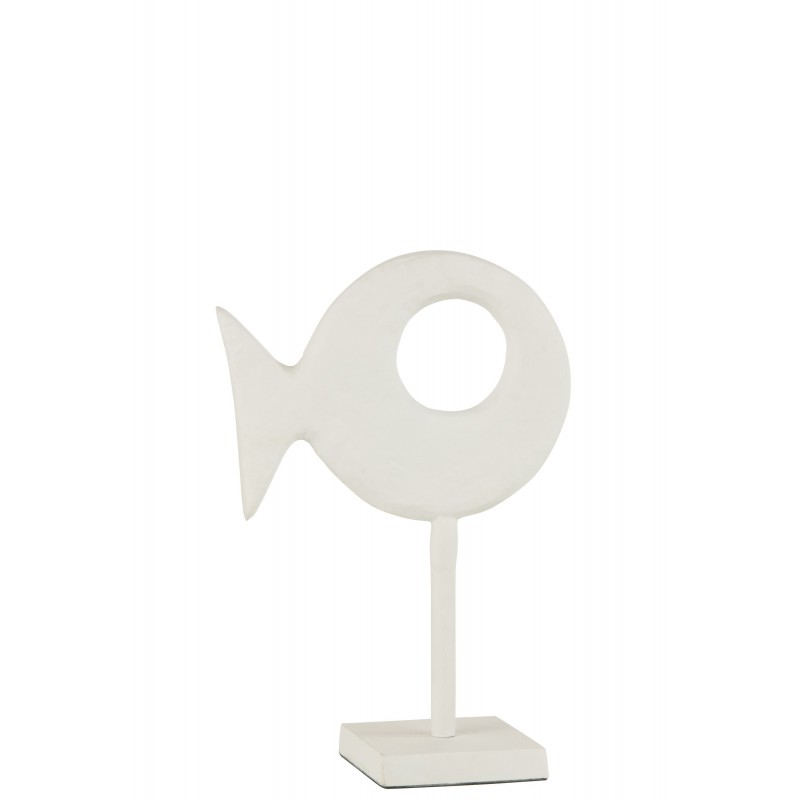 Figurine poisson sur pied en aluminium blanc H30cm