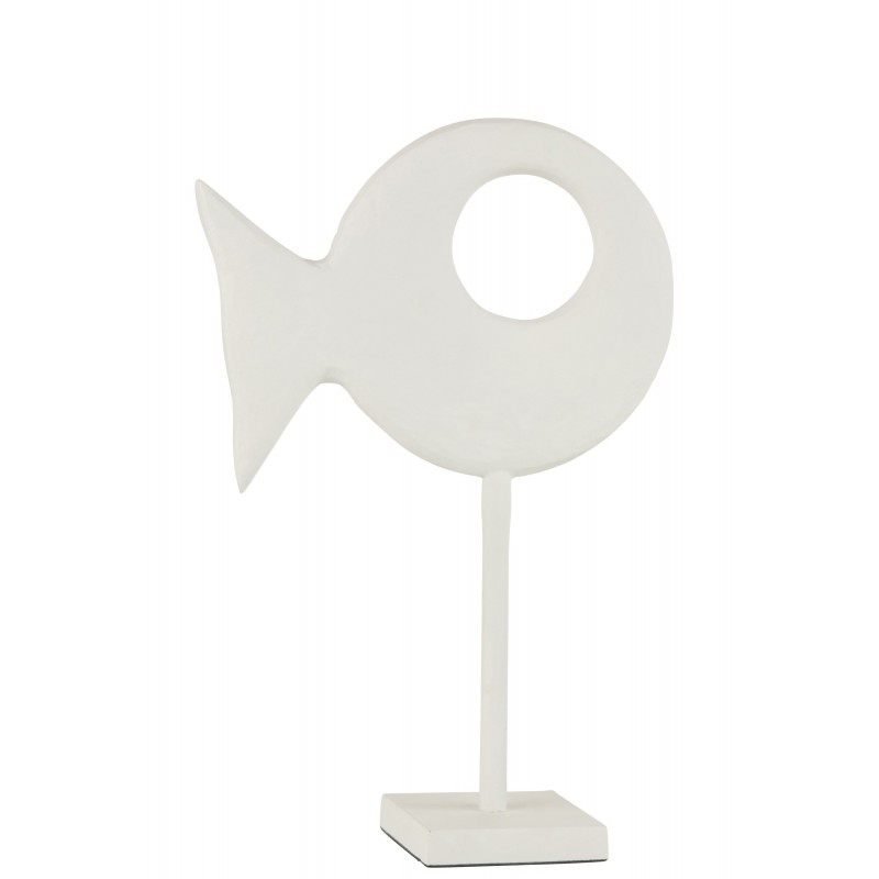 Figurine poisson sur pied en aluminium blanc H39cm