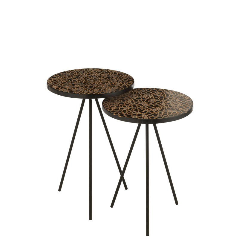 Lot de 2 tables avec cercles en résine marron et noir H50 et 58cm