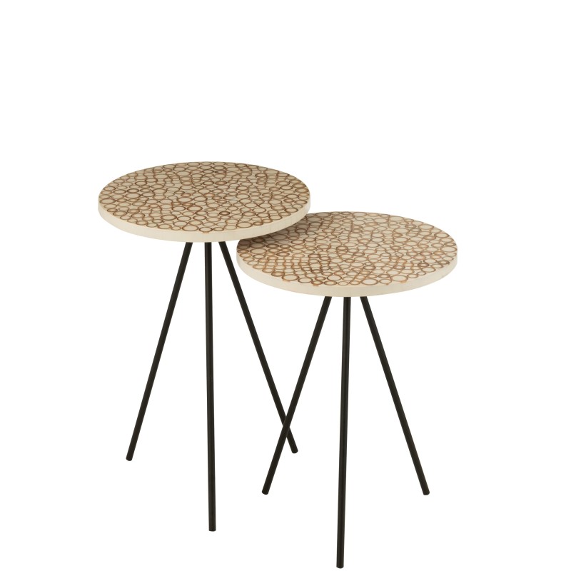 Lot de 2 tables avec cercles en résine marron et blanc H50 et 58cm