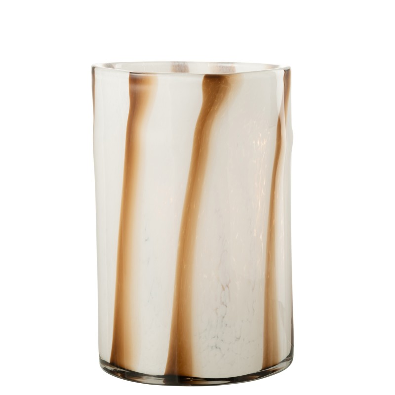 Photophore en verre blanc avec lignes marrons L20*l20*H30cm