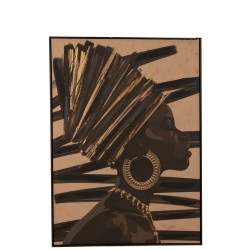 Marco con dibujo de mujer africana en madera y lienzo L103 * W4 * H143cm
