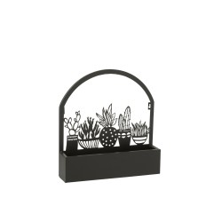 Pot de fleurs mural avec cactus en métal noir L38*l11*H40cm