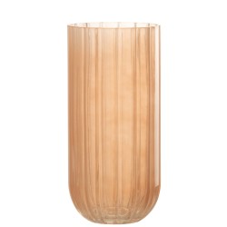Vase avec ligne en verre rose 12x12x25 cm