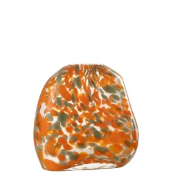 Vase plat avec motif taches en verre orange 10x10x23 cm