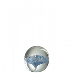 Presse-papier fleur en verre bleu 10x10x10 cm