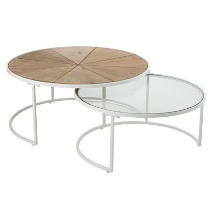 Set de 2 tables basses en verre blanc 91x91x41 cm